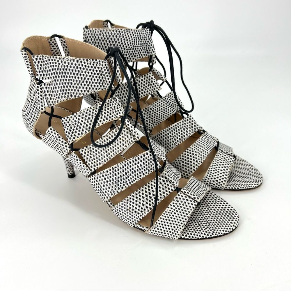 Loeffler Randall Luiza Lizard Print Lace-Up Gladiator Heeled Sandals 9 - Picture 10 of 16